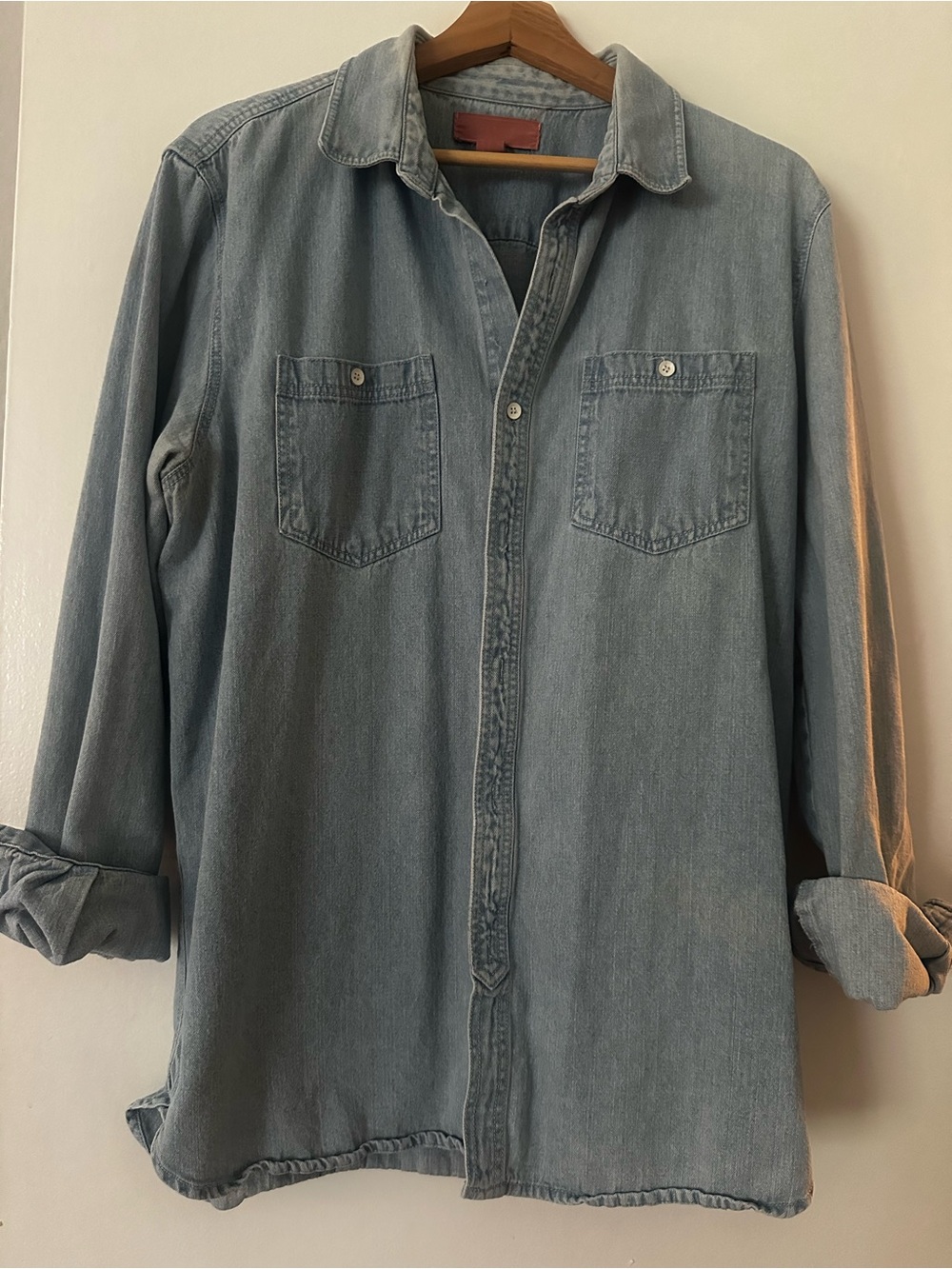 Light Blue Denim Shirt - Classic Chest Pocket Button-Up %100 cotton